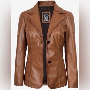Classic Brown Lambskin Leather Blazer Jacket